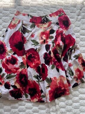 Premise Linen Blend Floral A-Line Midi Size 6 Skirt